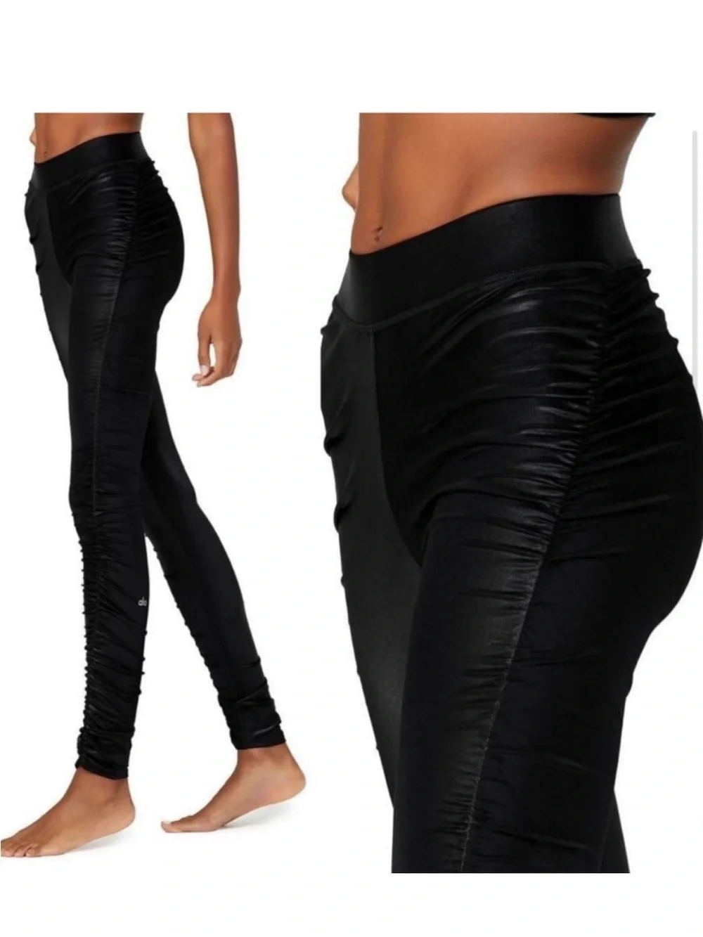 ALO Yoga Cinched Leg Black Shine Leggings Small